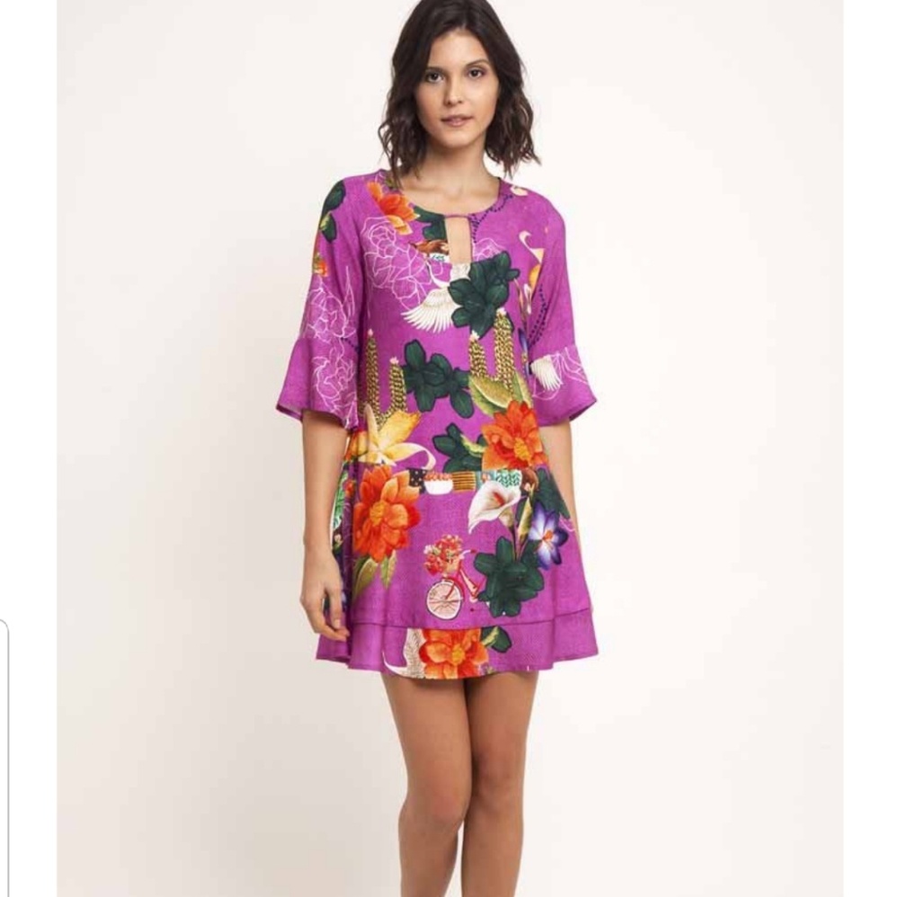 Ruffled mini dress with bell sleeves